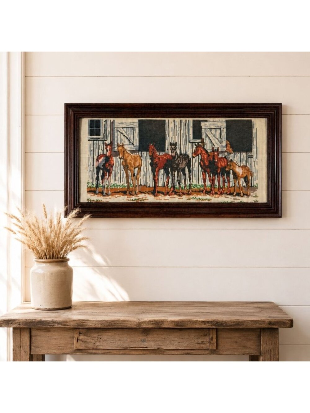 Equestrian Cross Stitch Horse Art Needle Treasures Little Partners VTG Framed